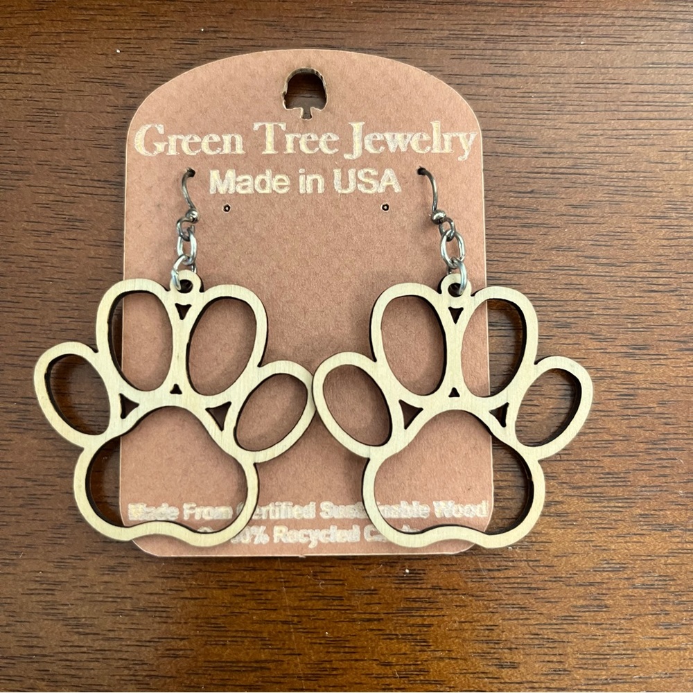 New Dog Puppy Paw Blossom Wooden Earrings